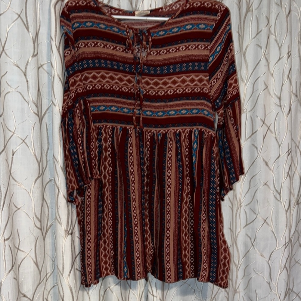 Bohemian Striped Women's Top - Brown and Blue